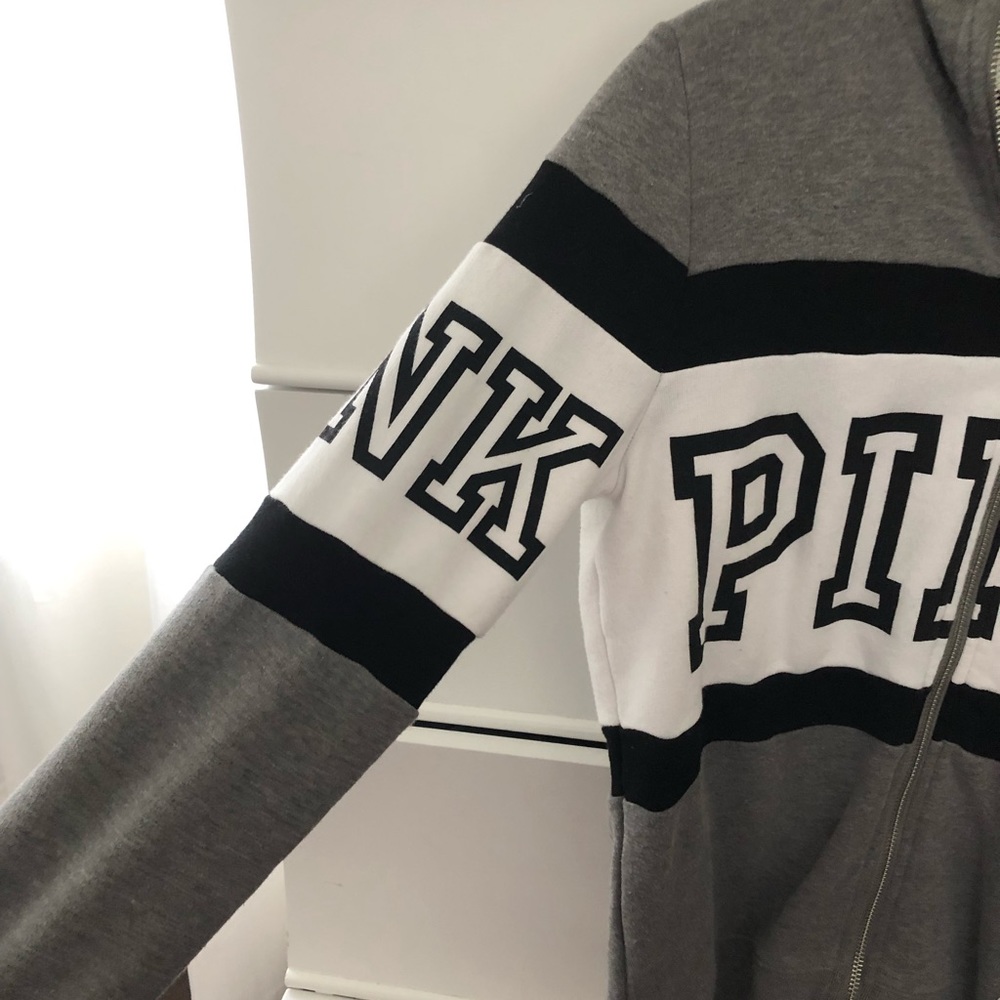 PINK grey white and black zip up. Size medium. - Picture 2 of 5
